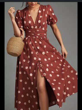 anthropologie the katerina polka dot button front dress customer return xs p